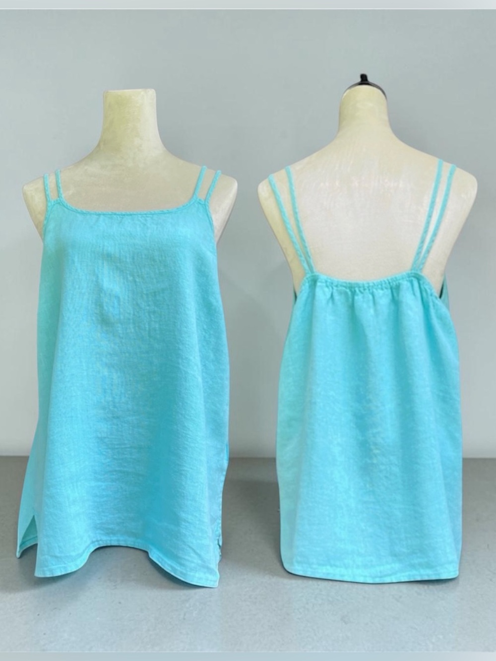 Match Point Linen Tank in Aqua Blue Size Large Coastal/Laganlook